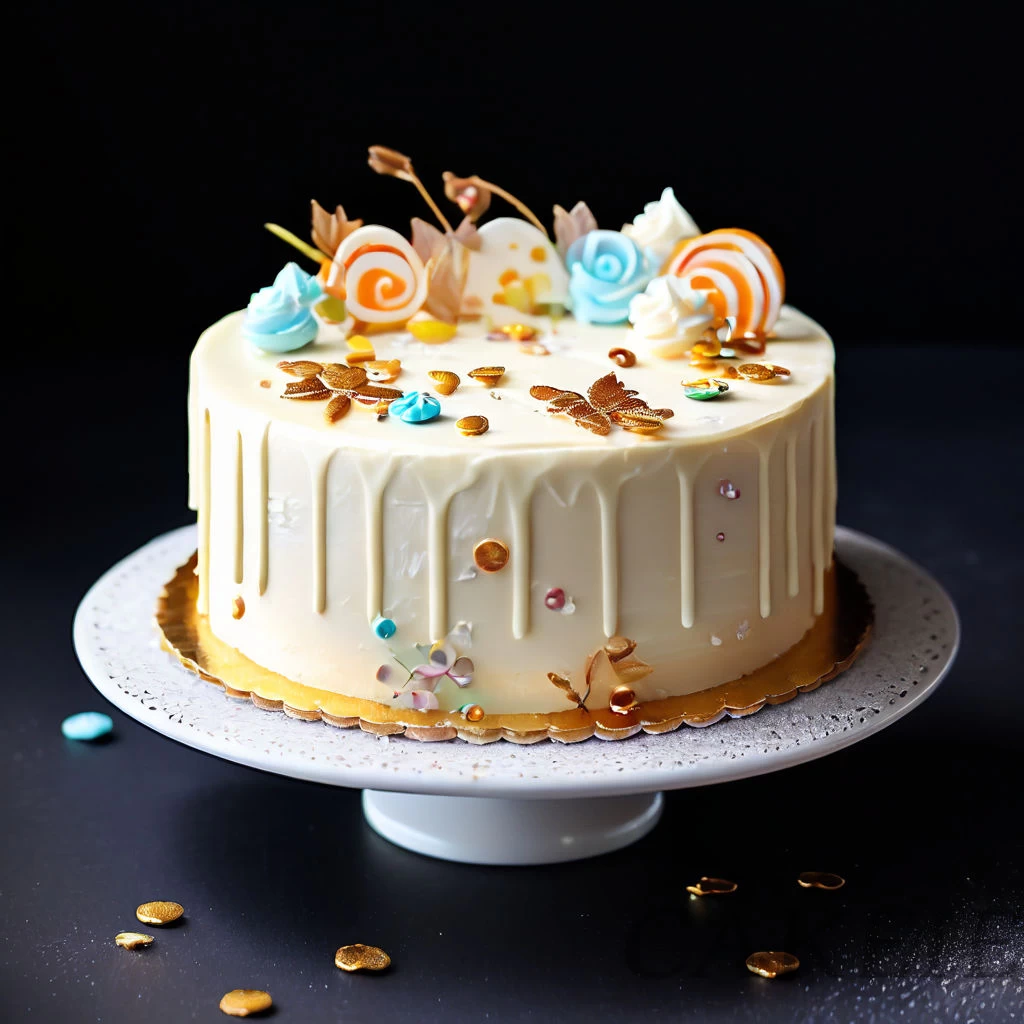 Golden Cream Flower Cake